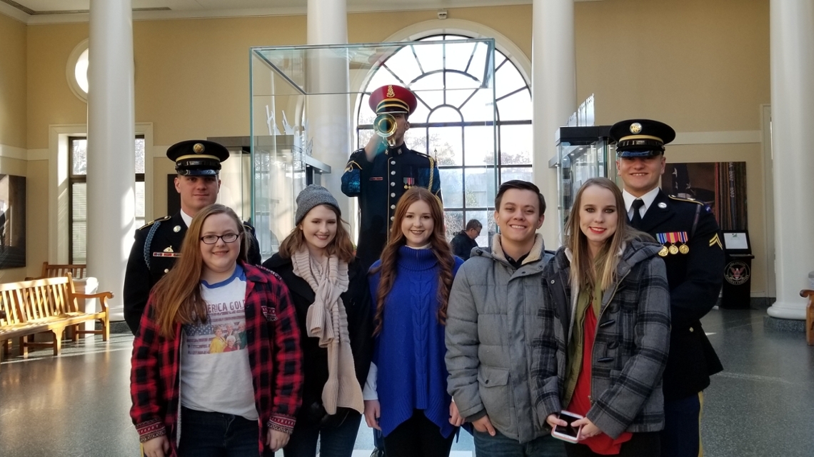 Students in front of the guards at Arlington Cemetery